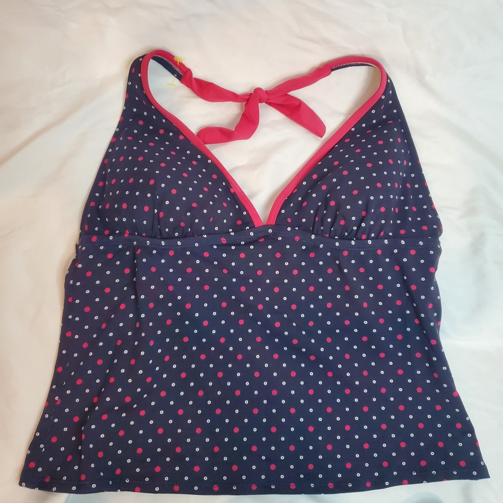 Nautica Womens Polka Dot Halter Tankini Swim Top Navy Pink Size 8